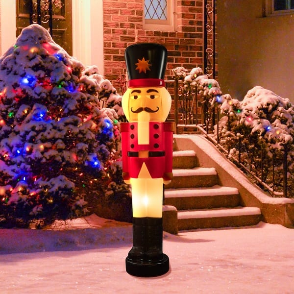59" Lighted Retro Style Blow Mold Nutcracker Soldier Christmas Decor Red On Sale Bed Bath